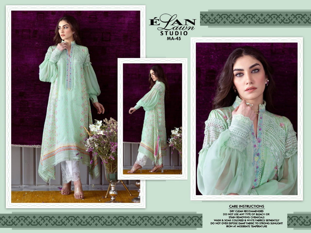 Elan Lawn Studio Ma 45 Designer Top With Bottom Collection